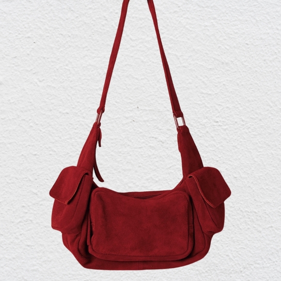 New! Free People Siren Leather Suede Shoulder Bag in Wine Red - Picture 1 of 11